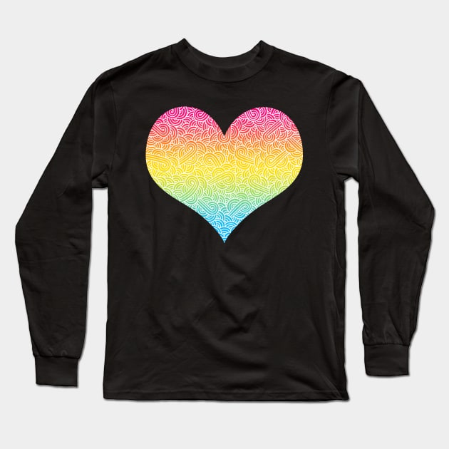 Ombré pansexuality colours and white swirls doodles heart Long Sleeve T-Shirt by Savousepate